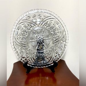 Vintage Crystal Clear Cut Glass Round Serving Platter Tray 12.75”